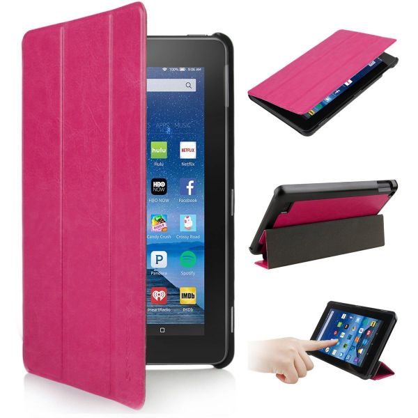 Ultra Lightweight Slim-Shell Stand Leather Smart Case Cover For Amazon New Fire 7 inch Tablet 2015 Release - Rose red (parallel import)