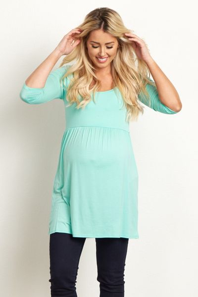 Absolute Maternity Basic Three Quarter Sleeve Maternity Top -Mint