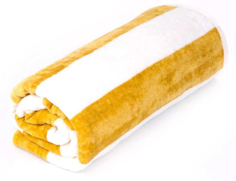 Terry Lustre - Beach Towel Velour 450Gsm - White &amp; Mustard Stripe (Parallel Import)