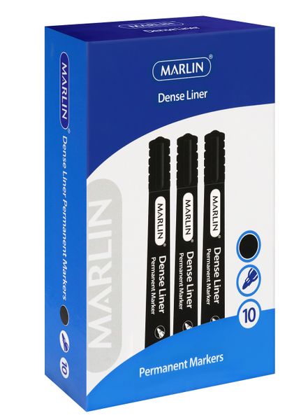 Marlin Dense Liners Bullet Point Permanent Markers - Black (Box of 10)