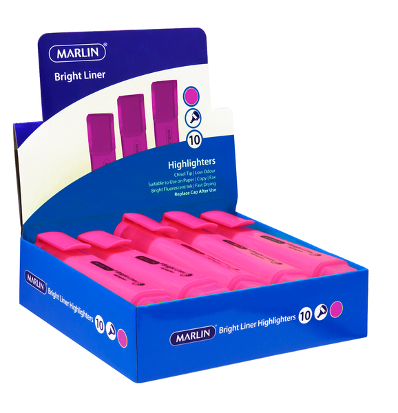 Marlin Bright Liners Highlighters - Pink (Box of 10)