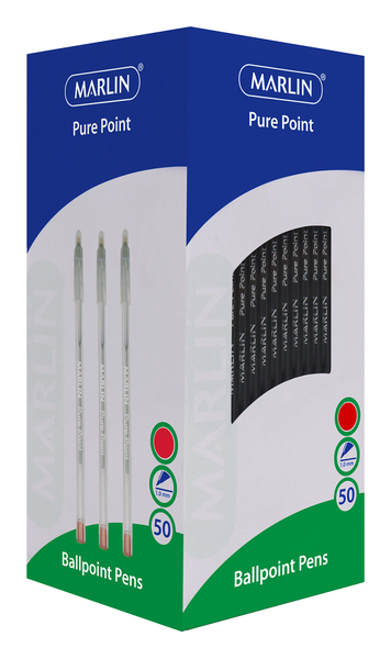Marlin Pure Point Medium Transparent Ballpoint Pens - Red Ink (Box of 50)