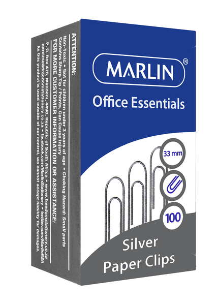 Marlin 100 Paper Clips - Silver (33mm)