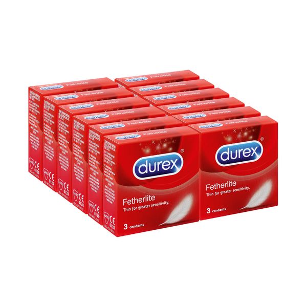 Durex 12 x 3's, Bulk Condoms, With Lubricant, Thinner Latex, Fetherlite