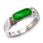 Miss Jewels- Simulated Emerald and Rhinestone Crystal Wedding Band in 925 Sterling Silver