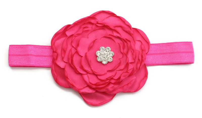 Satin Flower &amp; Rhinestone Headband - Fuchsia
