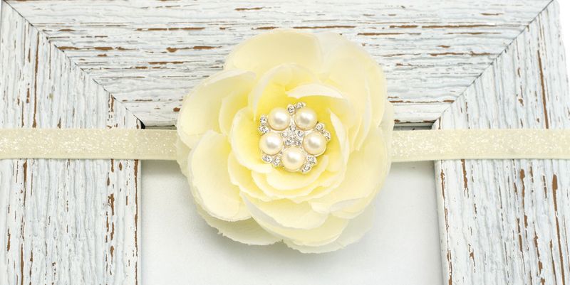 Large Satin Flower &amp; Rhinestone Headband - White