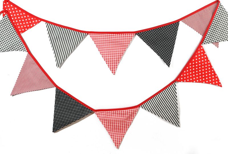 Colourful Cotton Flag Bunting - Red &amp; Black Mix