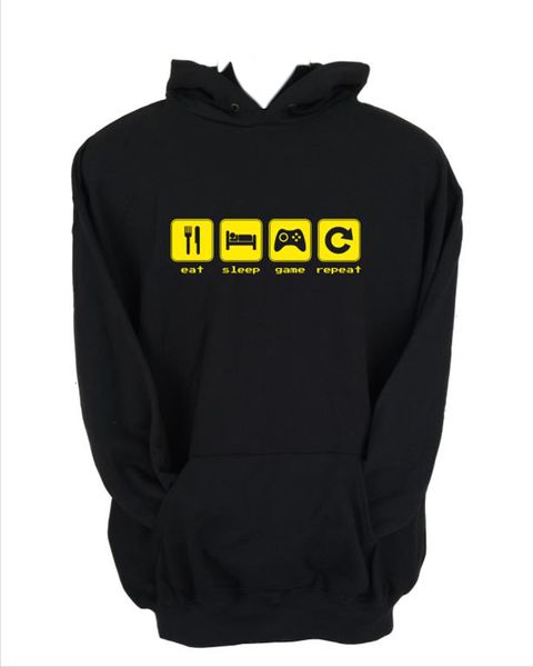 JuiceBubble Eat Sleep Game Repeat Men's Grey Hoodie (Size: 2X-Large)