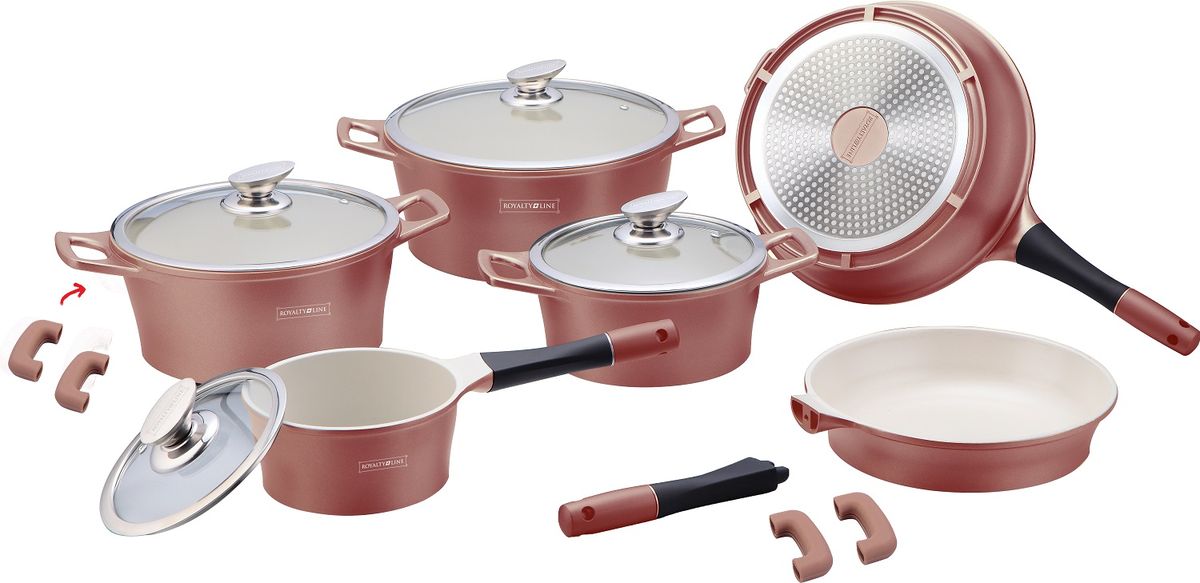 Royalty Line 14piece Die Cast Ceramic Coating Cookware Set With Glass