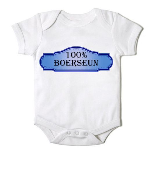 Moederliefde 100% Boerseun Short Sleeve Baby Bodyvest - White