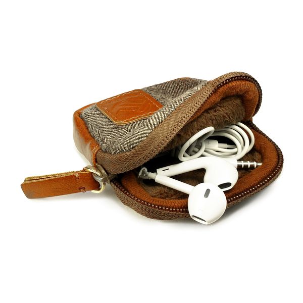 Herringbone Tweed Travel Case/Pouch - Brown