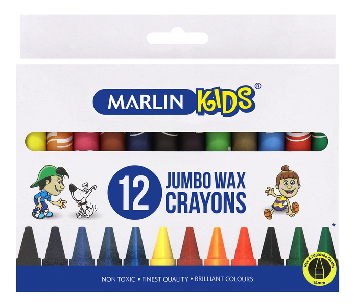 Marlin Kids 12 Jumbo Wax Crayons 14mm