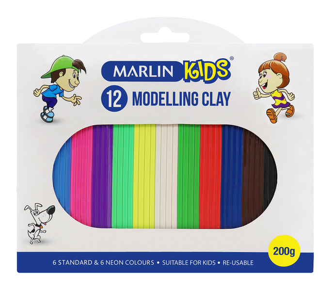 Marlin Kids Modelling Clay 200g 6 Neon &amp; 6 Standard Colours
