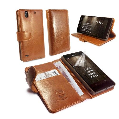 Tuff-Luv Vintage Leather Wallet / Stand Case Cover for Sony Xperia C4 - Bro