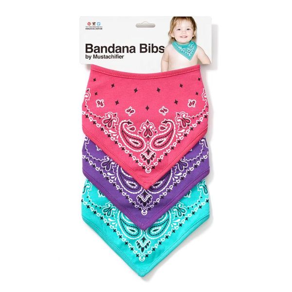 Mustachifier - Set of 3 Bandana Bibs - Pink, Purple &amp; Mint (0 - 2 Years)