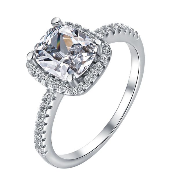 Yeoman 2 Carat Cushion Cut Simulated Diamond Sterling Silver Engagement Ring