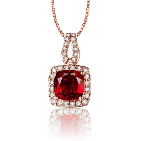 Yeoman Radiant Cut Simulated Ruby Pendant Necklace