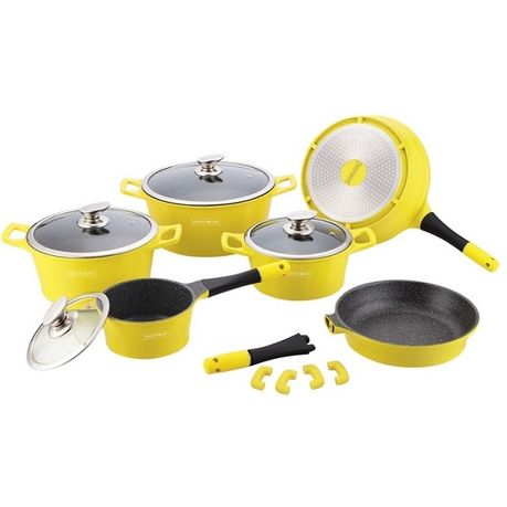 14pcs Yellow color casting aluminum cookware sets with white