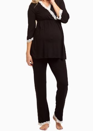 Absolute Maternity Nursing Lace Pyjama Set - Black