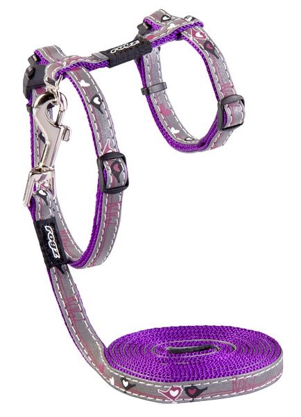 Rogz - 11mm NightCat Cat Lead/H-Harness - Purple Budgie