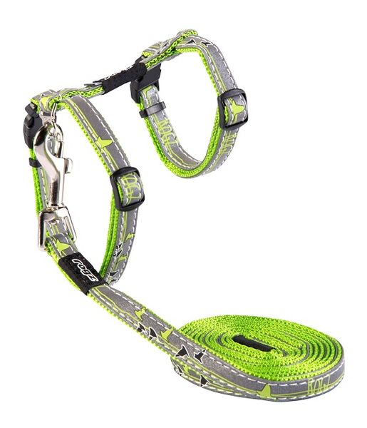 Rogz - 11mm NightCat Cat Lead/H-Harness - Lime Swallows