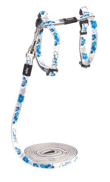 Rogz - 8mm GlowCat Cat Lead/H-Harness - Blue Floral