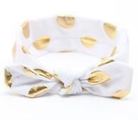 Cotton Top Knot Metallic Polka Dot Headband for Baby Girls - White