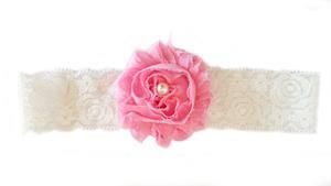 Shabby Chic Flower On Lace Headband for Baby Girls - Light Pink