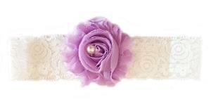 Shabby Chic Flower On Lace Headband for Baby Girls - Lavender