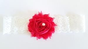 Shabby Chic Flower On Lace Headband for Baby Girls - Fuchsia