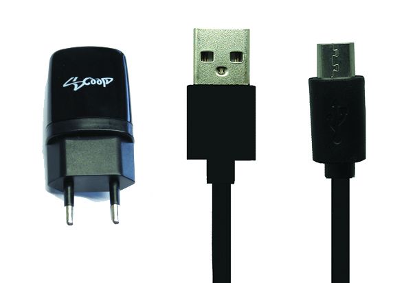 Scoop USB Travel Charger With Micro Cable - 2 Amp (Galaxy S4 &amp; S6 &amp; P3200 &amp; P5200 &amp; Tab4)