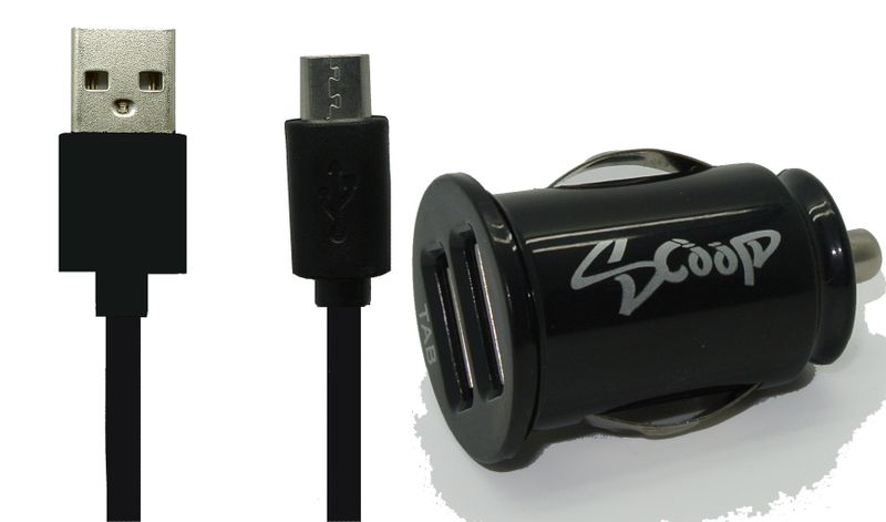 Scoop Dual USB Vehicle Charger With Micro Cable - 2.1 Amp