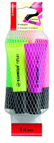 Stabilo Neon Highlighters 5 Pack (Yellow, Green, Orange, Pink, Magenta)