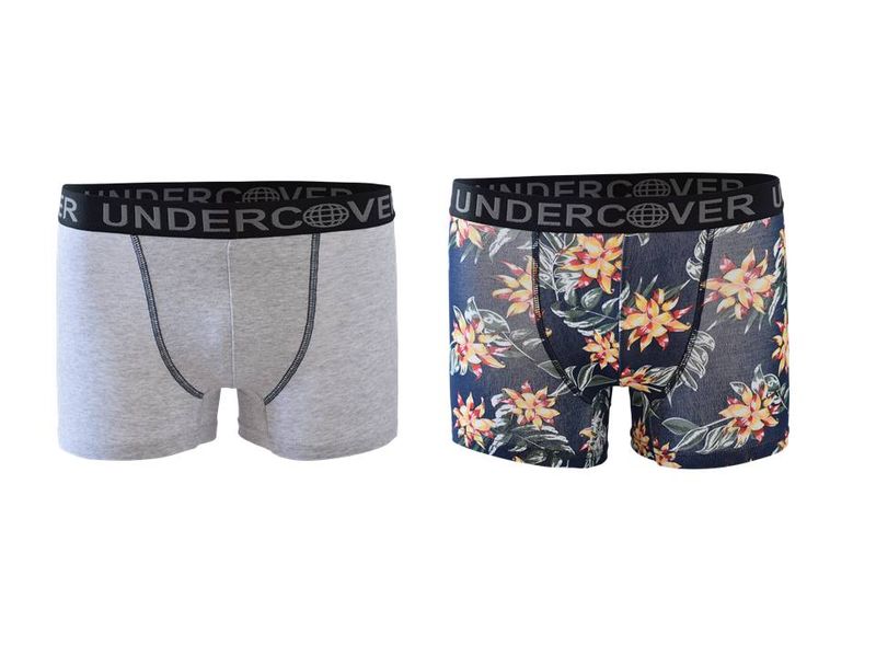 Undeez Online Undercover Knit Boxers 2 Pack Floral - Grey Melange