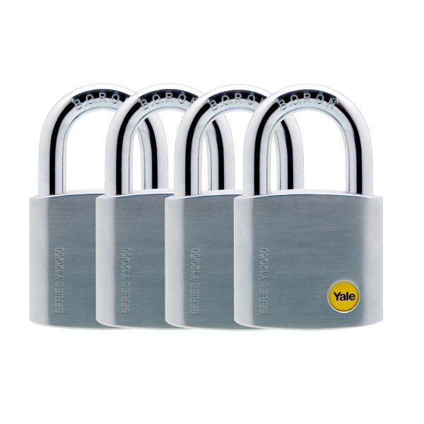 Yale - 50mm Brass Satin Chrome Padlock - 4 Pack Keyed Alike