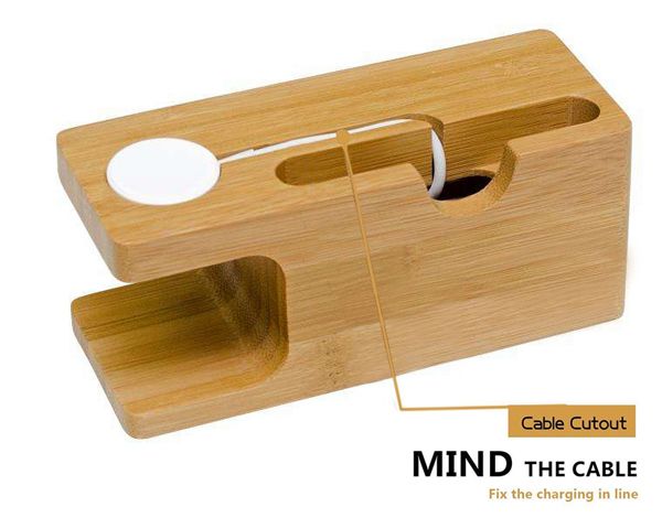 2-in-1 Bamboo Charging Dock Station Compatible with iWatch iPhone  Natural Wood