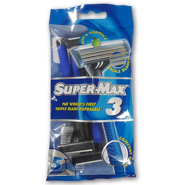 Supermax Men's Triple Disposable Razors - 5's