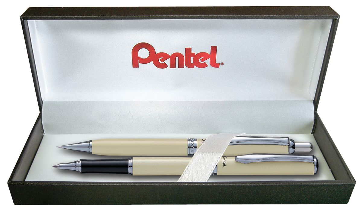 Pentel Sterling Gel Pen & Pencil Gift Set Silver Barrel
