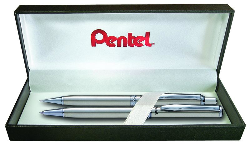 Pentel BA811 Sterling Ballpoint Pen &amp; Pencil Gift Set - Silver Barrel