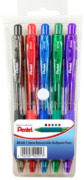 Pentel Retractable 1.0mm Ballpoint Pens - Wallet of 5