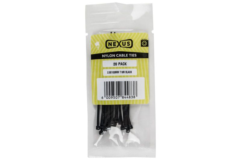 Nexus - Cable Tie 2.5 x 100mm T18R Black - 20 Piece