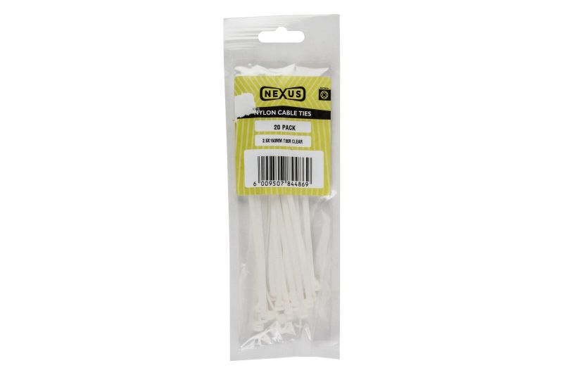 Nexus - Cable Tie 3.6 x 150mm T30R Clear - 20 Piece