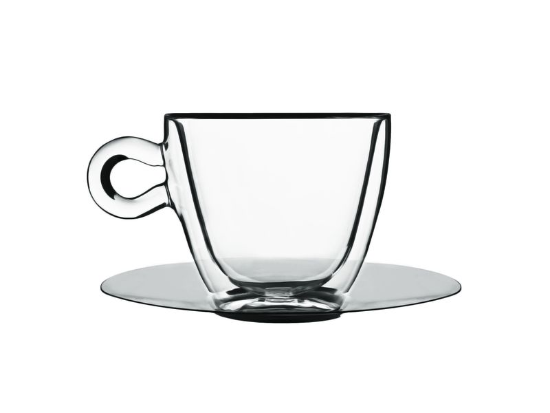 Luigi Bormioli - 300ml Thermic Tea Or Coffee Glass Cup With Saucer - Set of