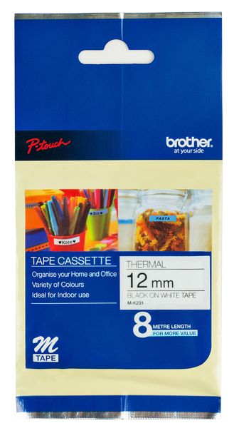 Brother M-K231 Black on White Non-Laminated Tape 12mm