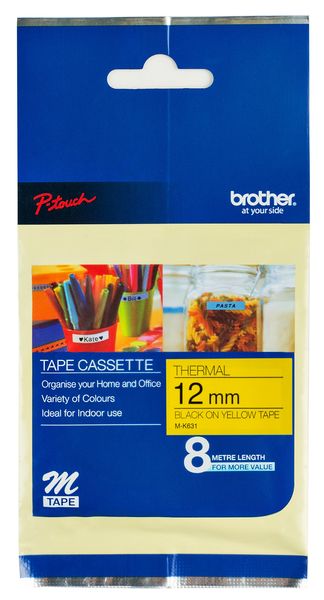 Brother M-K631 Black on Yellow Non-Laminated Tape 12mm