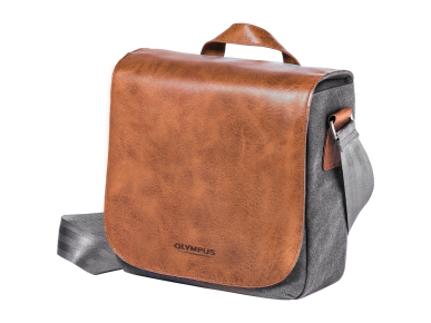 Olympus OM-D Mini Messenger Leather Camera Shoulder Bag - Tan/Grey