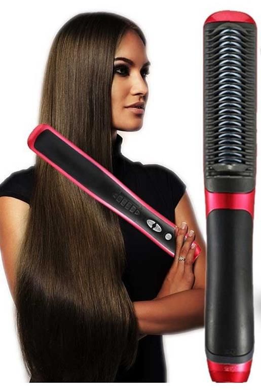 Electric Ceramic Heating Hair Straightener Brush Pink & Black Buy