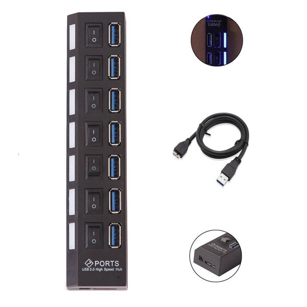 7-Port Super Speed USB 3.0 Hub with Individual On/Off Switches