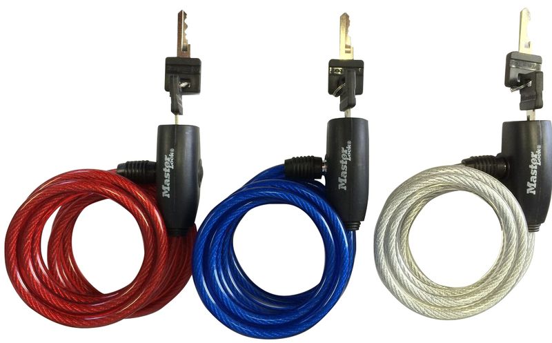 Master Lock ONE ONLY Keyed 1.8m x 8mm Steel Cable Bicycle Lock, Random Colours